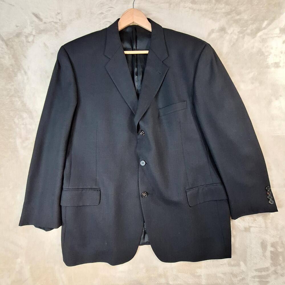 Joseph Abboud Suit Jacket Mens 46R Black Wool Ventless 3 Button USA Formal